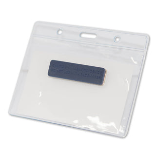 Magnetic Name Badge with Pacemaker Warning | Clear Horizontal Plastic ID Card Holder 4"x 3" | 1 PACK - AMF Magnets New Zealand