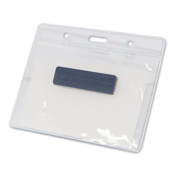 Magnetic Name Badge with Pacemaker Warning | Clear Horizontal Plastic ID Card Holder 4"x 3" | 1 PACK - AMF Magnets New Zealand