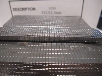 Neodymium Block Magnets - 3mm x 1mm x 1.5mm | N50 | Black Nickel | Pack of 100