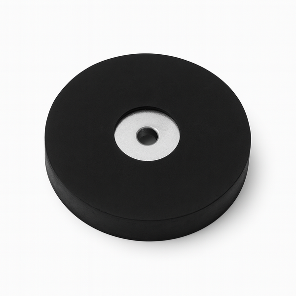 Rubber Coated Neodymium Pot Magnet – (D) 34mm x (H) 8mm | Countersunk 4.5mm Hole