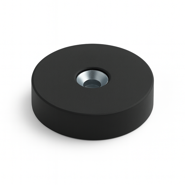 Rubber Coated Neodymium Pot Magnet – (D) 34mm x (H) 8mm | Countersunk 4.5mm Hole