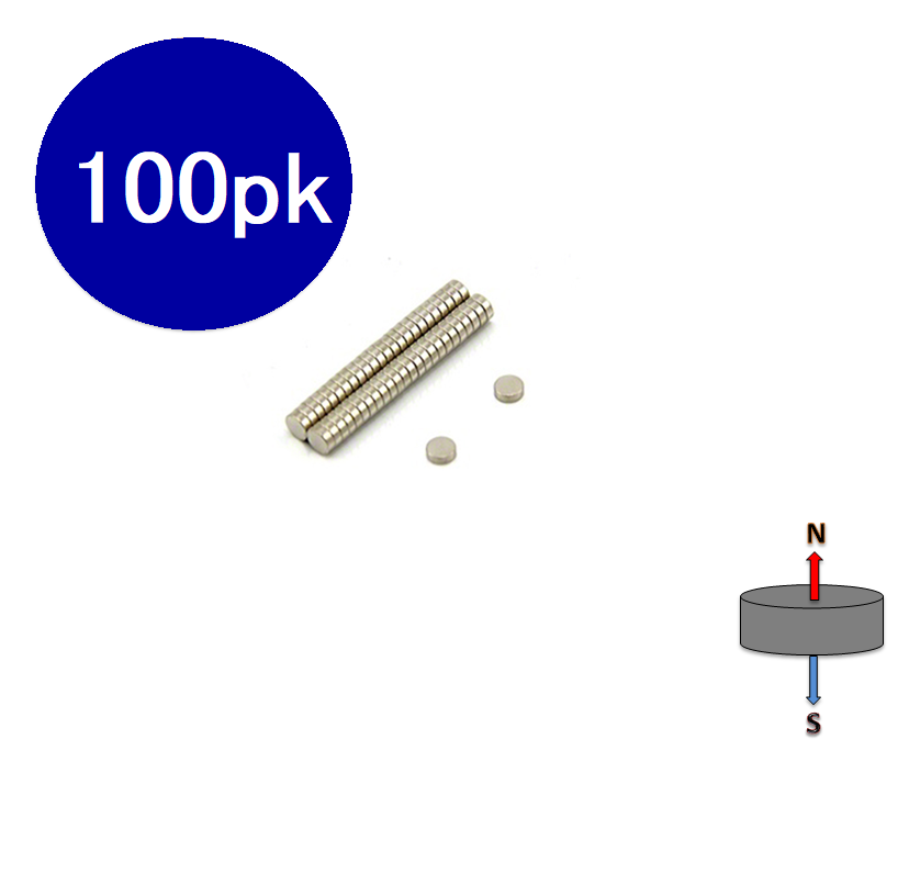 Neodymium Disc Magnet 2mm x 1mm N45 | Pack of 100pcs