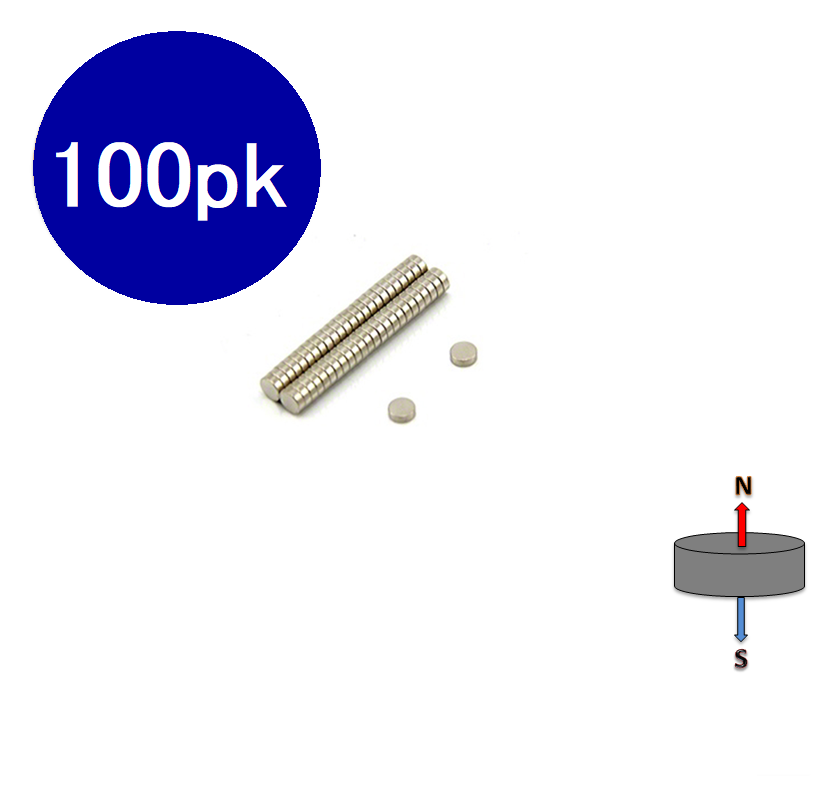Neodymium Disc Magnet 3mm x 2mm N45 | Pack of 100pcs