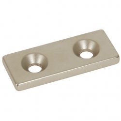 Countersunk Neodymium Block Magnet - 50mm x 20mm x 5mm | Countersunk Holes 4mm to 8mm | N42 - AMF Magnets New Zealand