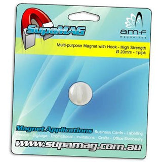 Magnet with Hook - Disc High Strength 20mm Diam | 1 per pack - AMF Magnets New Zealand