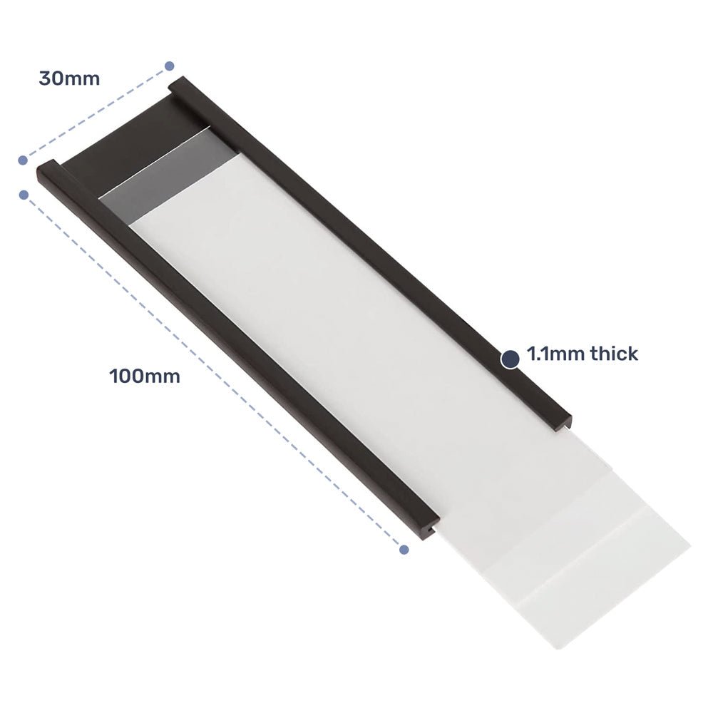 Magnetic Label Holder C-Channel Set – 100mm x 30mm x 1.1mm | Includes Plastic Cover and Insert Card - AMF Magnets New Zealand