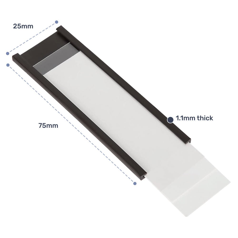 Magnetic Label Holder C-Channel Set – 75mm x 25mm x 1mm | Includes Plastic Cover and Insert Card - AMF Magnets New Zealand