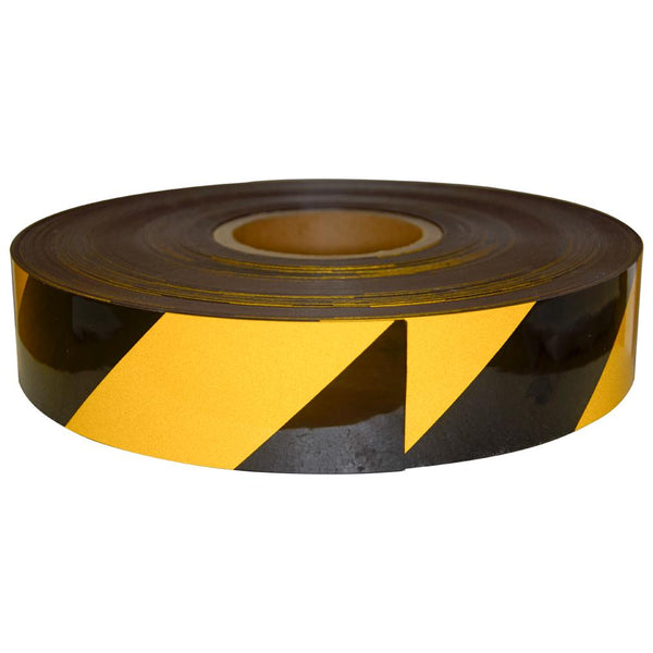 Reflective Magnetic Tape | Hi-Vis Black and Yellow | 50mm x 0.8mm x 45m ROLL - AMF Magnets New Zealand