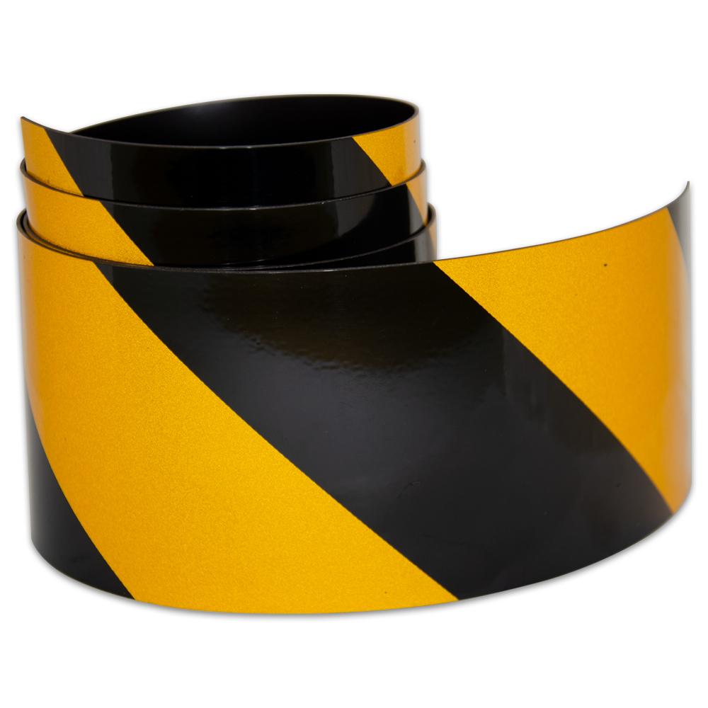 Reflective Magnetic Tape | Hi-Vis Black and Yellow | 75mm x 0.8mm | PER METRE | Supplied As Continuous Length - AMF Magnets New Zealand