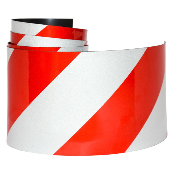 Reflective Magnetic Tape | Hi-Vis Red and White | 100mm x 0.8mm | PER METRE | Supplied As Continuous Length - AMF Magnets New Zealand