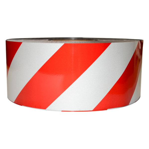 Reflective Magnetic Tape | Hi-Vis Red and White | 100mm x 0.8mm x 45m ROLL - AMF Magnets New Zealand