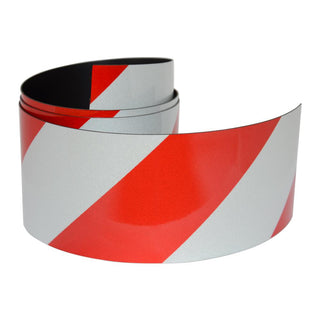 Reflective Magnetic Tape | Hi-Vis Red and White | 50mm x 0.8mm | PER METRE | Supplied As Continuous Length - AMF Magnets New Zealand