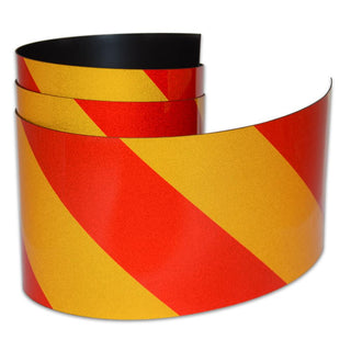 Reflective Magnetic Tape | Hi-Vis Red and Yellow | 100mm x 0.8mm | PER METRE | Supplied As Continuous Length - AMF Magnets New Zealand