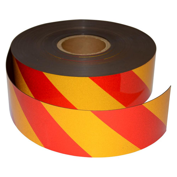 Reflective Magnetic Tape | Hi-Vis Red and Yellow | 75mm x 0.8mm x 45m ROLL - AMF Magnets New Zealand